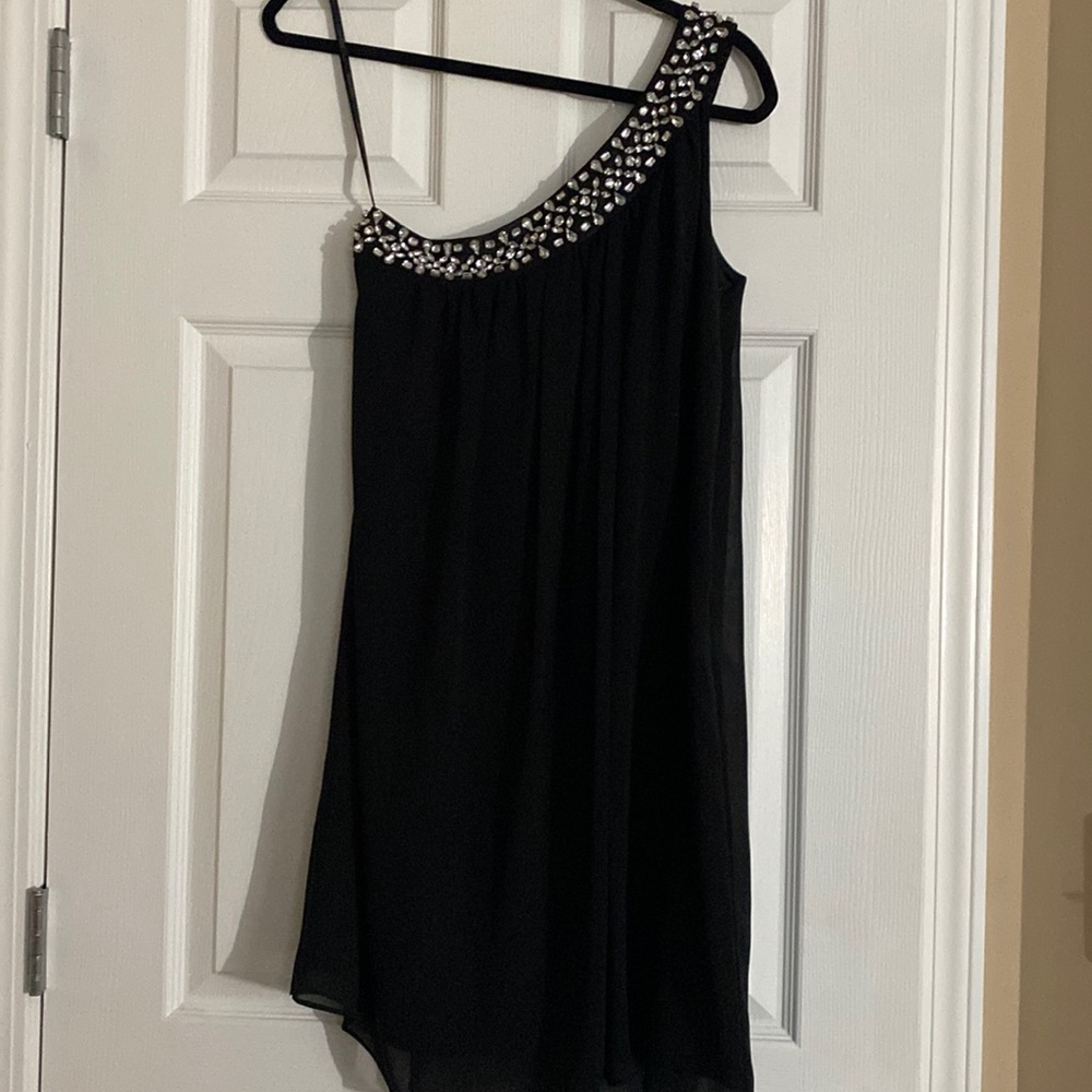 Calvin Klein Black One Shoulder Gemstone Dress